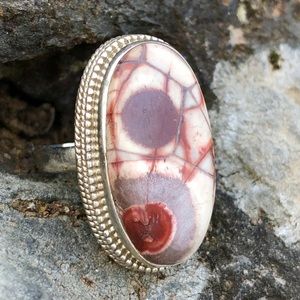 Sterling Silver and Mexican Bird Eye Stone Stament Ring